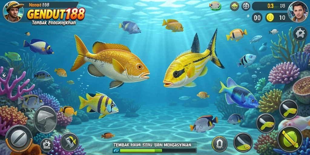 Tampilan gameplay seru GENDUT188 menembak ikan.