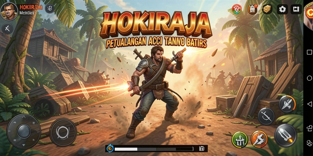 Screenshot HOKIRAJA menampilkan aksi seru di dunia permainan.