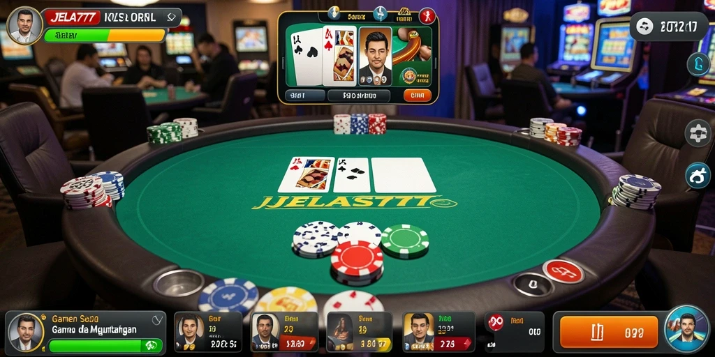 Gameplay seru JELAS777 menampilkan aksi Poker yang mendebarkan.