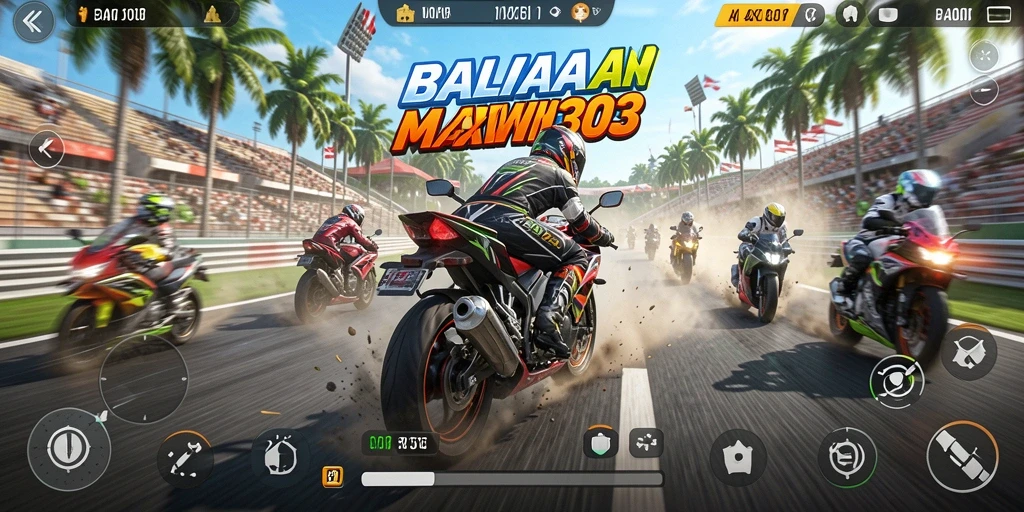 Tampilan gameplay MAXWIN303 yang penuh aksi di lintasan balap motor.