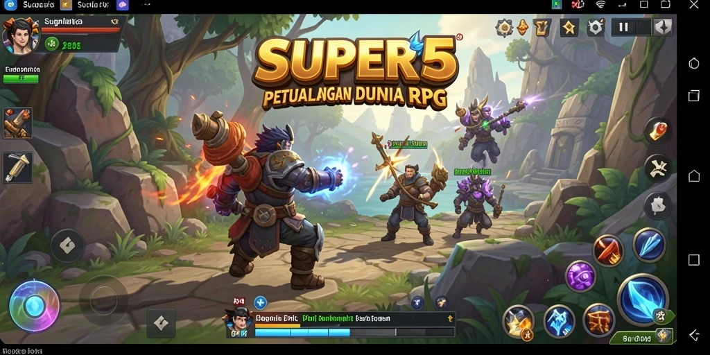 Screenshot gameplay SUPER5 menampilkan aksi seru di dunia RPG.